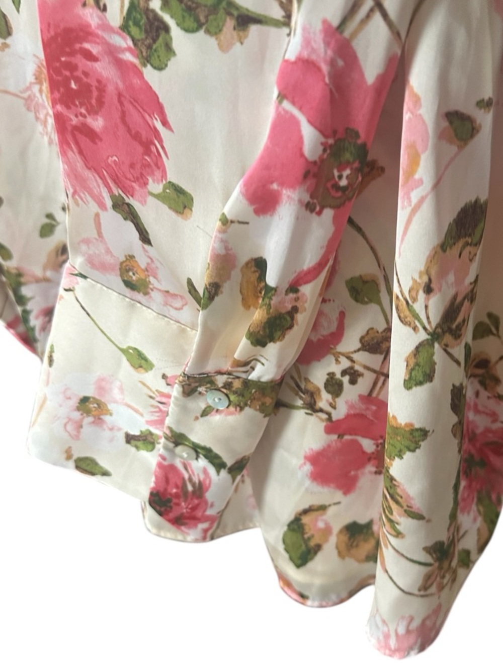 Zara Satin Effect Floral Button-Down Blouse Shirt Cream Pink Green  Sz XXL NWOT - Picture 7 of 10